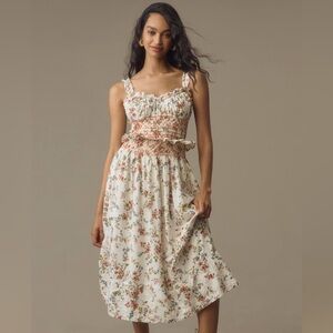 Anthropologie Sleeveless Smocked-Waist Ruffled Midi Dres
